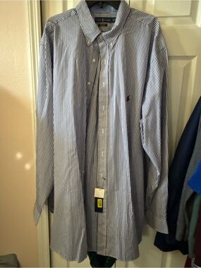 Ralph Lauren Blue and White Pinstripe Button-Down Dress Shirt